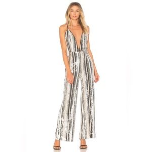 NBD Serena Jumpsuit in Silver/Stripe.  Size XS.